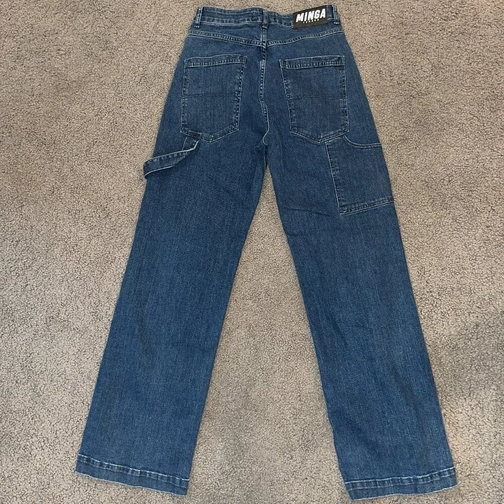 MINGA LONDON WOMEN'S HIGH RISE WIDE LEG CARPENTER JEANS  MADE IN PORTUGAL - 28
